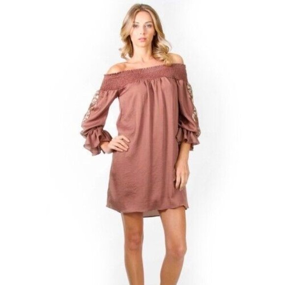 Vava by Joy Han Dresses & Skirts - NEW VAVA by JOY HAN Womens Dylan Off Shoulder Dress Copper Light Brown Sz Small